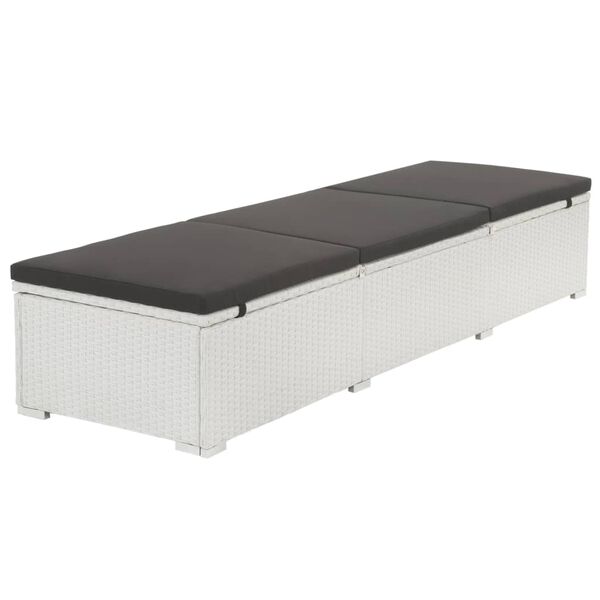 vidaXL Lettino Prendisole con Cuscino Nero in Polyrattan Bianco