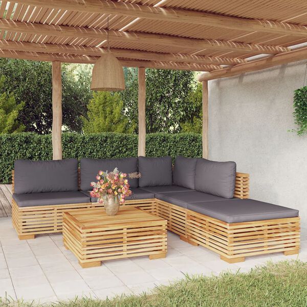 vidaXL Set Divani da Giardino 6 pz con Cuscini Legno Massello di Teak