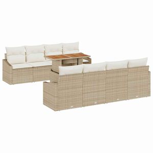 vidaXL Set da Pranzo per Giardino con cuscino 9 pcs Beige e Crema