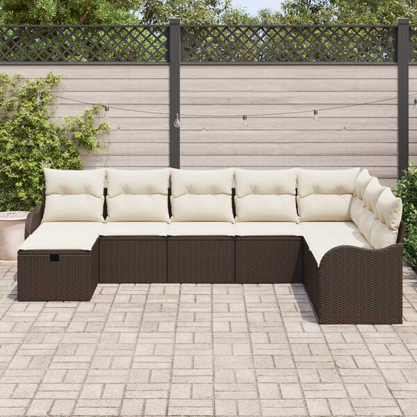 vidaXL Set di divani con cuscino Marrone e Crema polyrattan