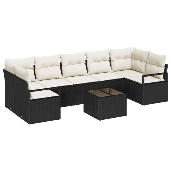 vidaXL Set di divani 8 pcs Nero e Crema polyrattan