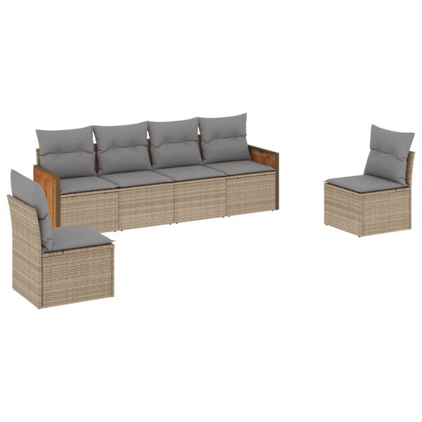 vidaXL Set Divano da Giardino 6 pz con Cuscini Beige in Polyrattan