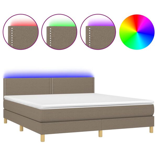 vidaXL Letto a Molle con Materasso e LED Tortora 160x200 cm in Tessuto