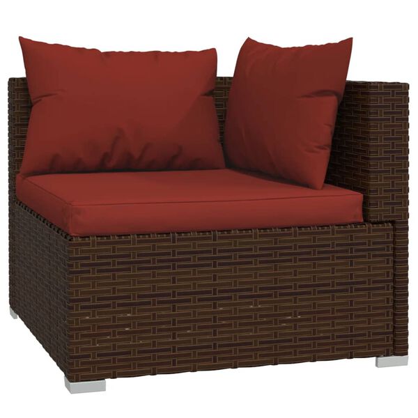 vidaXL Set Divani da Giardino 9 pz con Cuscini in Polyrattan Marrone