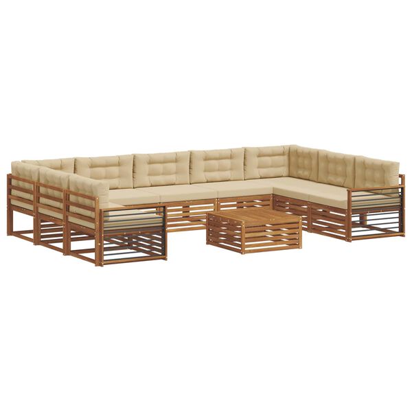 vidaXL Set divani 10 pcs Naturale e Beige Legno di Acacia Massello