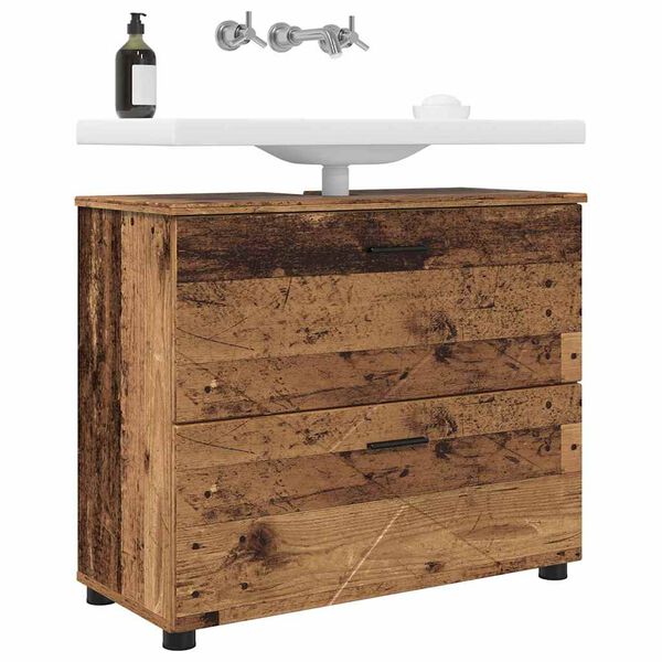vidaXL Mobile da Bagno con cassetto Legno vecchio 76,5 x 35 x 64 cm
