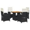 vidaXL Set da Pranzo da Giardino 5 pz Nero con Cuscini in Polyrattan