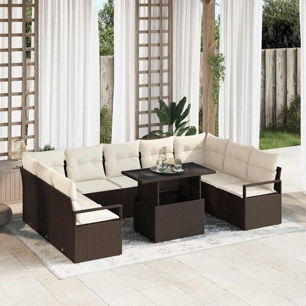 vidaXL Set Divano da Giardino 10 pcs Marrone e Crema polyrattan