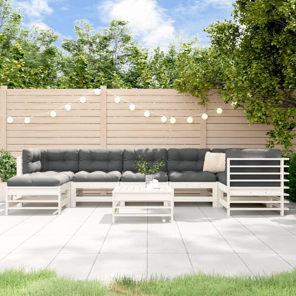 vidaXL Set Divani da Giardino 8pz con Cuscini in Legno Massello Bianco