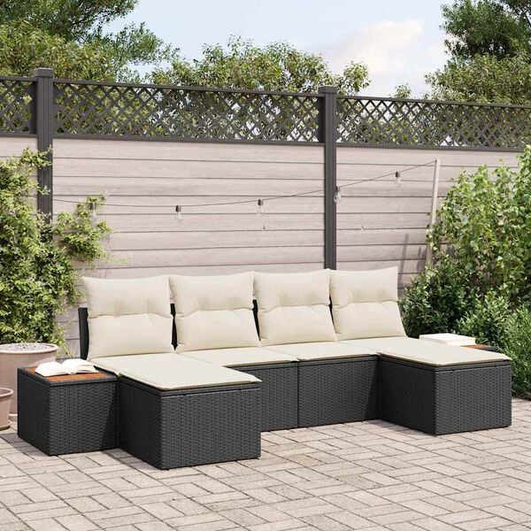 vidaXL Set Divano da Giardino con cuscino 6 pcs Nero polyrattan