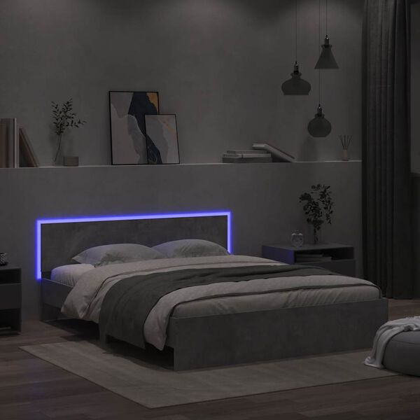 vidaXL Giroletto con Testiera e LED Grigio Cemento 150x200 cm