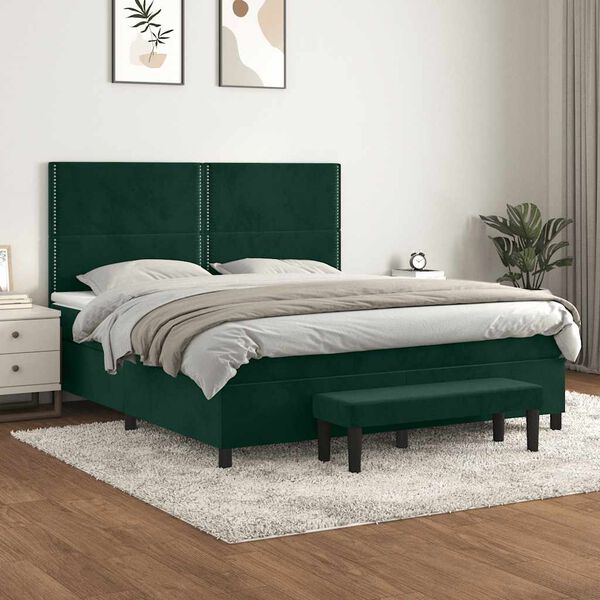 vidaXL Giroletto a Molle con Materasso Verde Scuro 180x200 cm Velluto