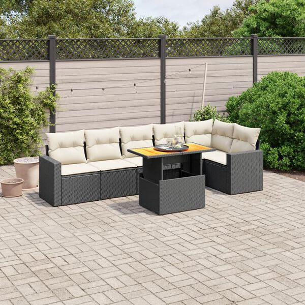 vidaXL Set Divani da Giardino con Cuscini 7pz Nero Polyrattan