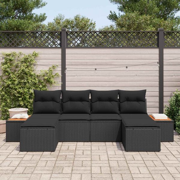 vidaXL Set Divano da Giardino 6 pcs Nero Rattan in Polipropilene