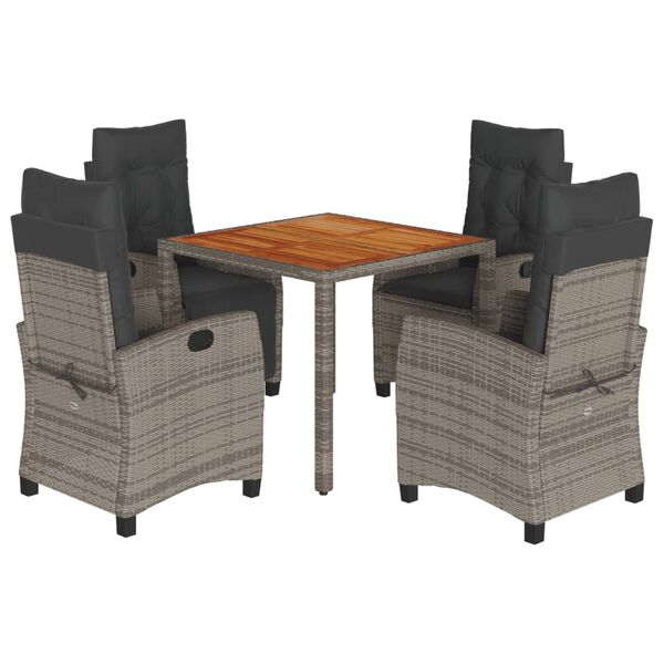 vidaXL Set da Pranzo da Giardino 5 pz con Cuscini in Polyrattan Grigio