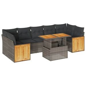 vidaXL Set Divano da Giardino 8pz con Cuscini Grigio Polyrattan Acacia