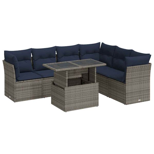 vidaXL Set Divani da Giardino con Cuscini 7pz Nero Polyrattan Acacia