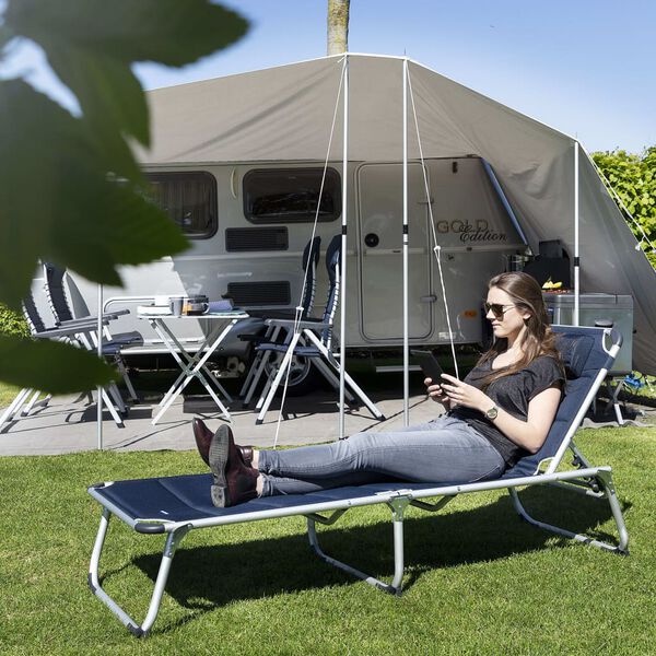 Campart Travel Lettino da Campeggio Pieghevole Rome Blu 200x67x35 cm