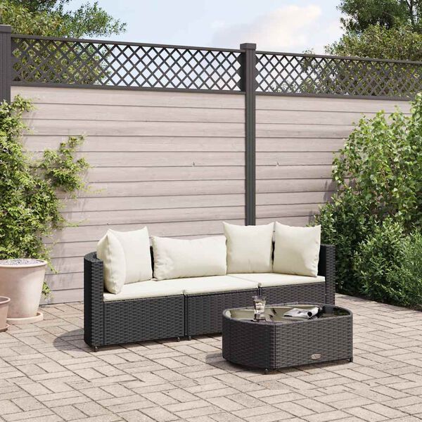 vidaXL Set Divani da Giardino 4 pz con Cuscini Nero in Polyrattan