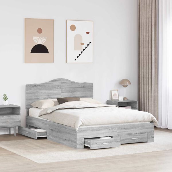vidaXL Struttura del letto con testiera Grigio Sonoma 140 x 190 cm