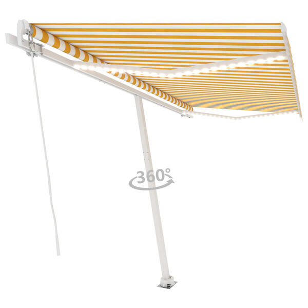 vidaXL Tenda da Sole Retrattile Manuale LED 450x300 cm Gialla Bianca