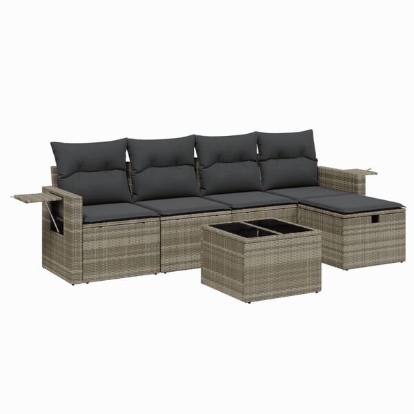 vidaXL Set Divano da Giardino 6pz con Cuscini Grigio Chiaro Polyrattan