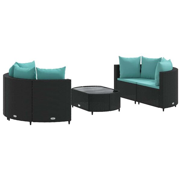 vidaXL Set Divani da Giardino 5 pz con Cuscini in Polyrattan Nero