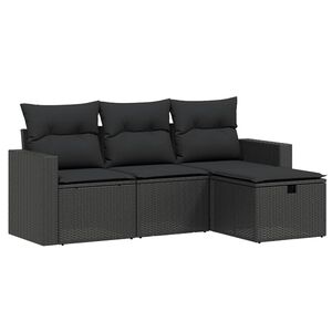 vidaXL Set Divani da Giardino 4 pz con Cuscini Nero in Polyrattan