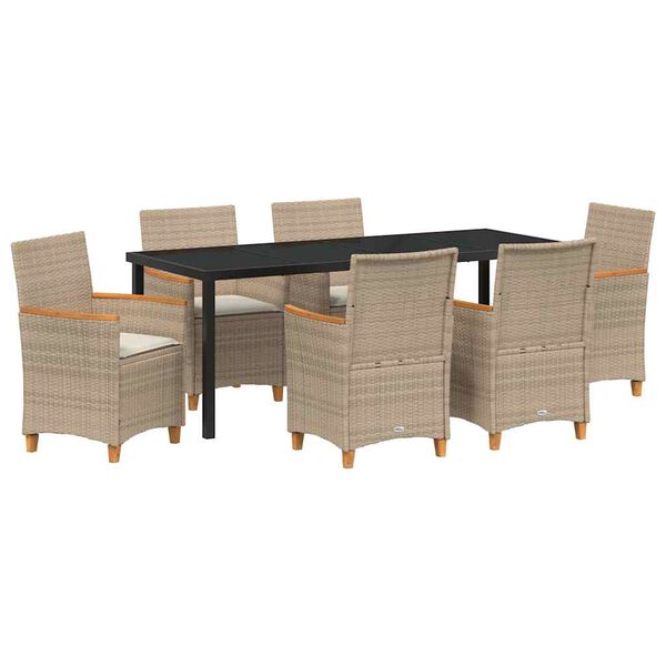 vidaXL Set da Pranzo per Giardino 7 pcs Beige polyrattan