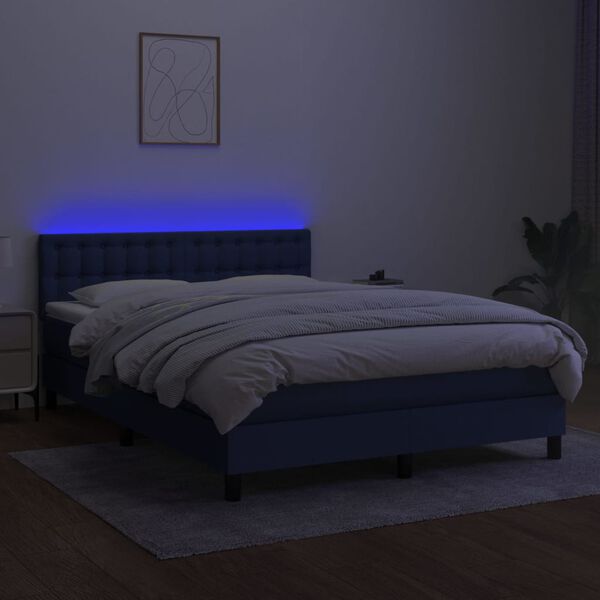 vidaXL Letto a Molle con Materasso e LED Blu 140x190 cm in Tessuto