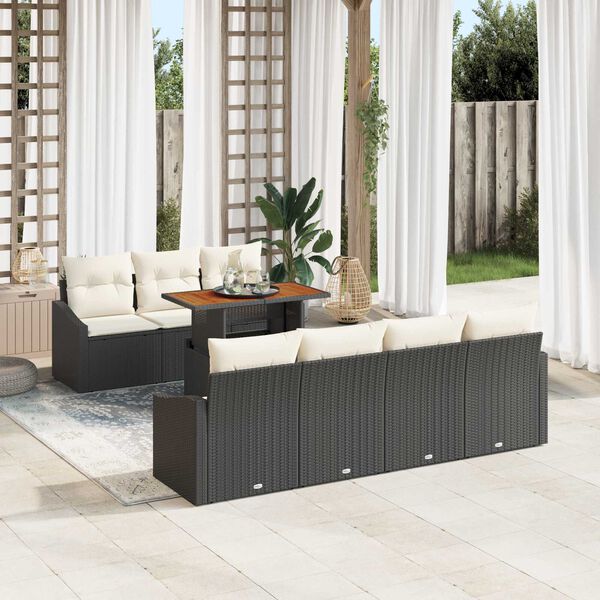 vidaXL Set Divano da Giardino con archiviazione 8 pcs Nero Poly Rattan