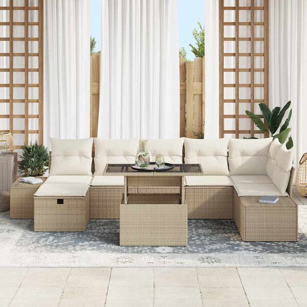 vidaXL Set Divano da Giardino 8 pcs Beige polyrattan