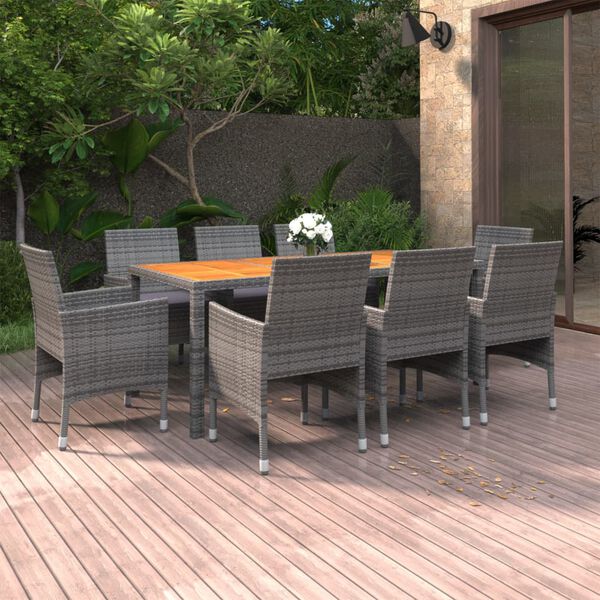 vidaXL Set Mobili da Pranzo per Giardino 9 pz in Polyrattan Grigio