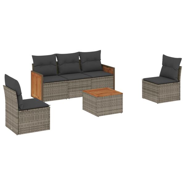 vidaXL Set Divano da Giardino 6 pz con Cuscini Grigio in Polyrattan