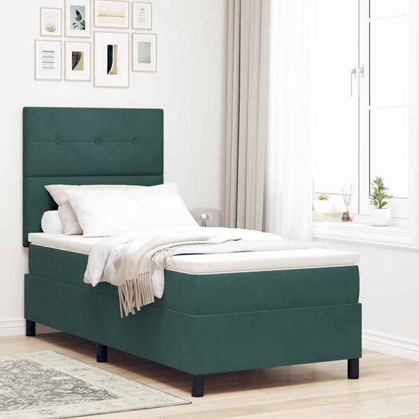 vidaXL Letto a Sorgente LED Verde Scuro 90 x 200 cm Velluto