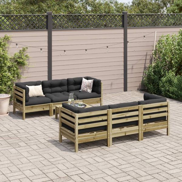 vidaXL Set Divani da Giardino 7pz con Cuscini Legno Impregnato di Pino
