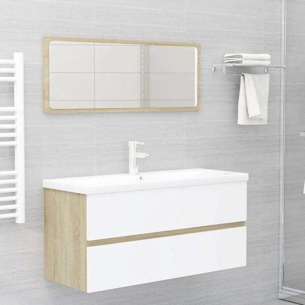 vidaXL Set Mobili da Bagno Bianco e Rovere Sonoma in Legno Multistrato