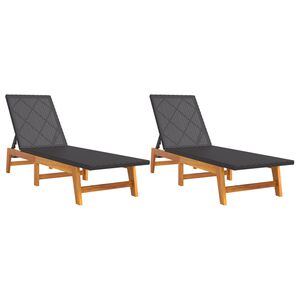 vidaXL Sdraio 2pz Nero e Marrone Polyrattan e Legno Massello di Acacia