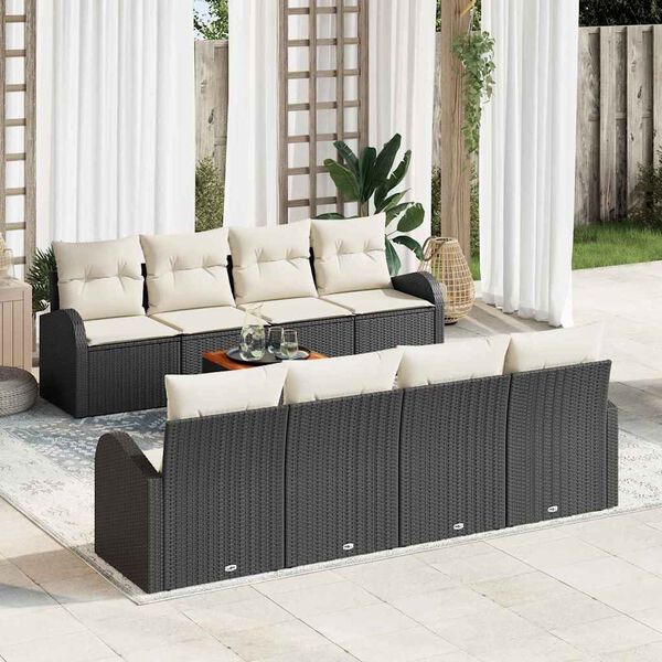vidaXL Set Divano da Giardino con cuscino 9 pcs Nero polyrattan