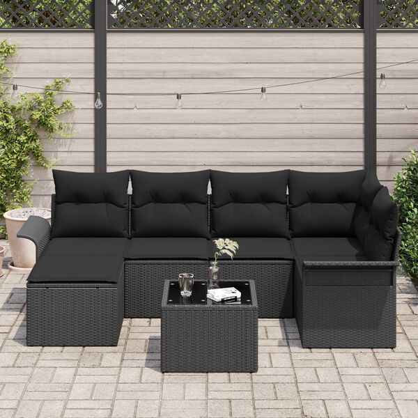 vidaXL Set Divano da Giardino con archiviazione 7 pcs Nero polyrattan