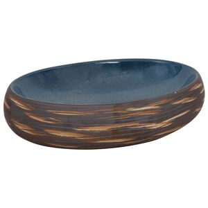 vidaXL Lavabo da Appoggio Marrone e Blu Ovale 59x40x15 cm Ceramica