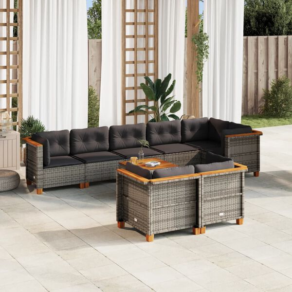 vidaXL Set Divano da Giardino 9 pz con Cuscini Grigio in Polyrattan