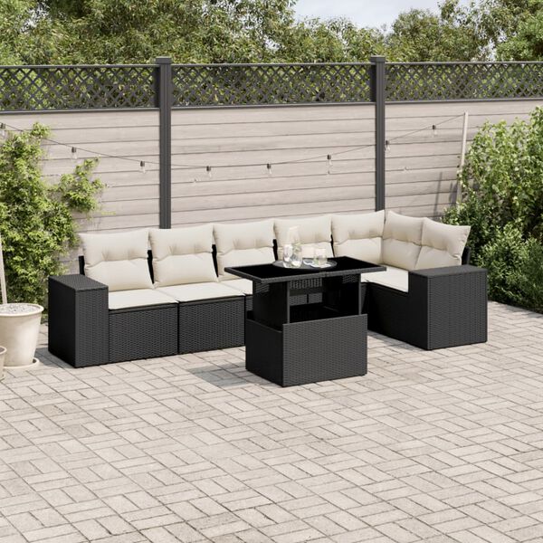 vidaXL Set Divani da Giardino con Cuscini 7pz Nero Polyrattan