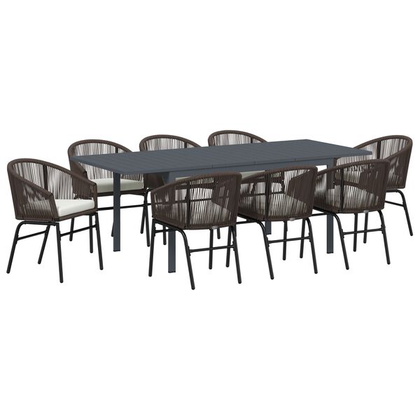 vidaXL Set da Pranzo per Giardino 9 pcs Marrone polyrattan