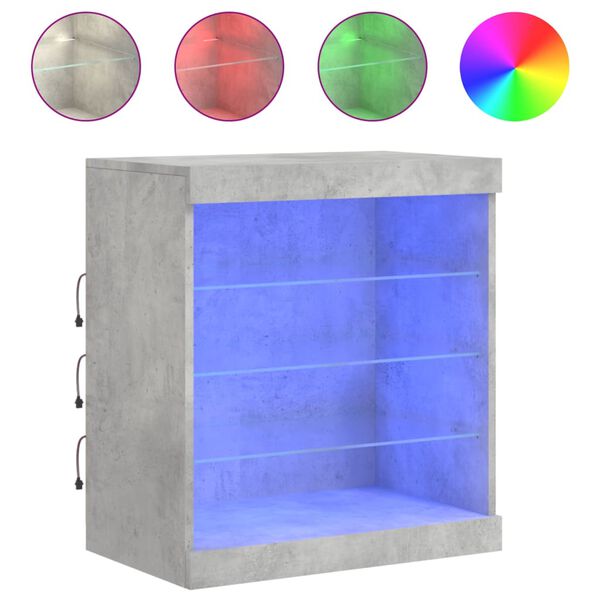 vidaXL Credenza con Luci LED Grigio Cemento 60,5x37x67 cm