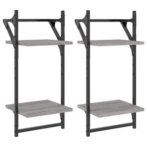 vidaXL Mensole a Parete con Aste 2pz Grigio Sonoma 30x25x65 cm