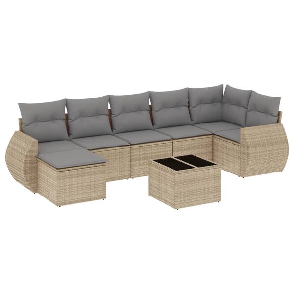 vidaXL Set Divano da Giardino 8 pz con Cuscini Beige in Polyrattan