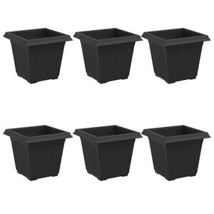 vidaXL Vaso quadrato per fiori 6 pcs Nero 16 x 16 x 14 cm Plastica