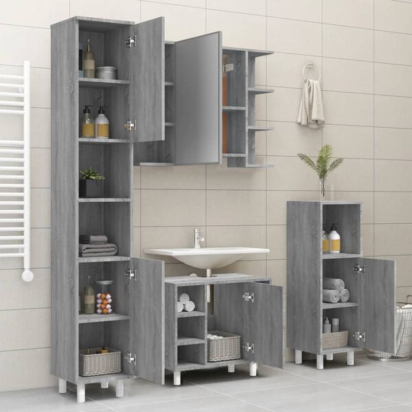 vidaXL Armadietto Bagno Grigio Sonoma 30x30x179cm in Legno Multistrato