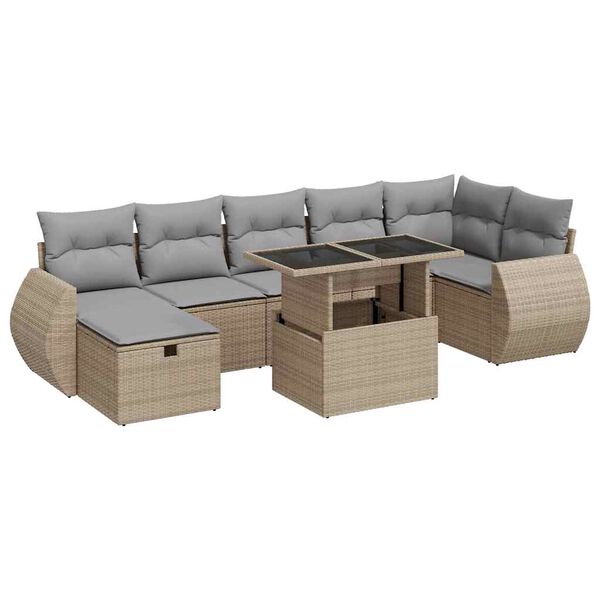 vidaXL Set Divano da Giardino 8 pz con Cuscini Beige in Polyrattan